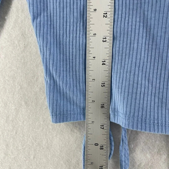 Fashion Nova Crop Top Women's Sz M Blue Ribbed Knit Fitted Long Sleeve Stretch - Picture 4 of 10